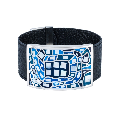 Браслет на черном кожаном ремешке Fiore Luna CB00100-6