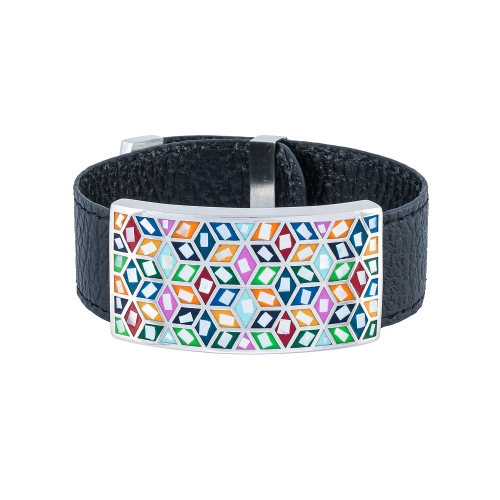 Браслет на черном кожаном ремешке Fiore Luna CB13209-6