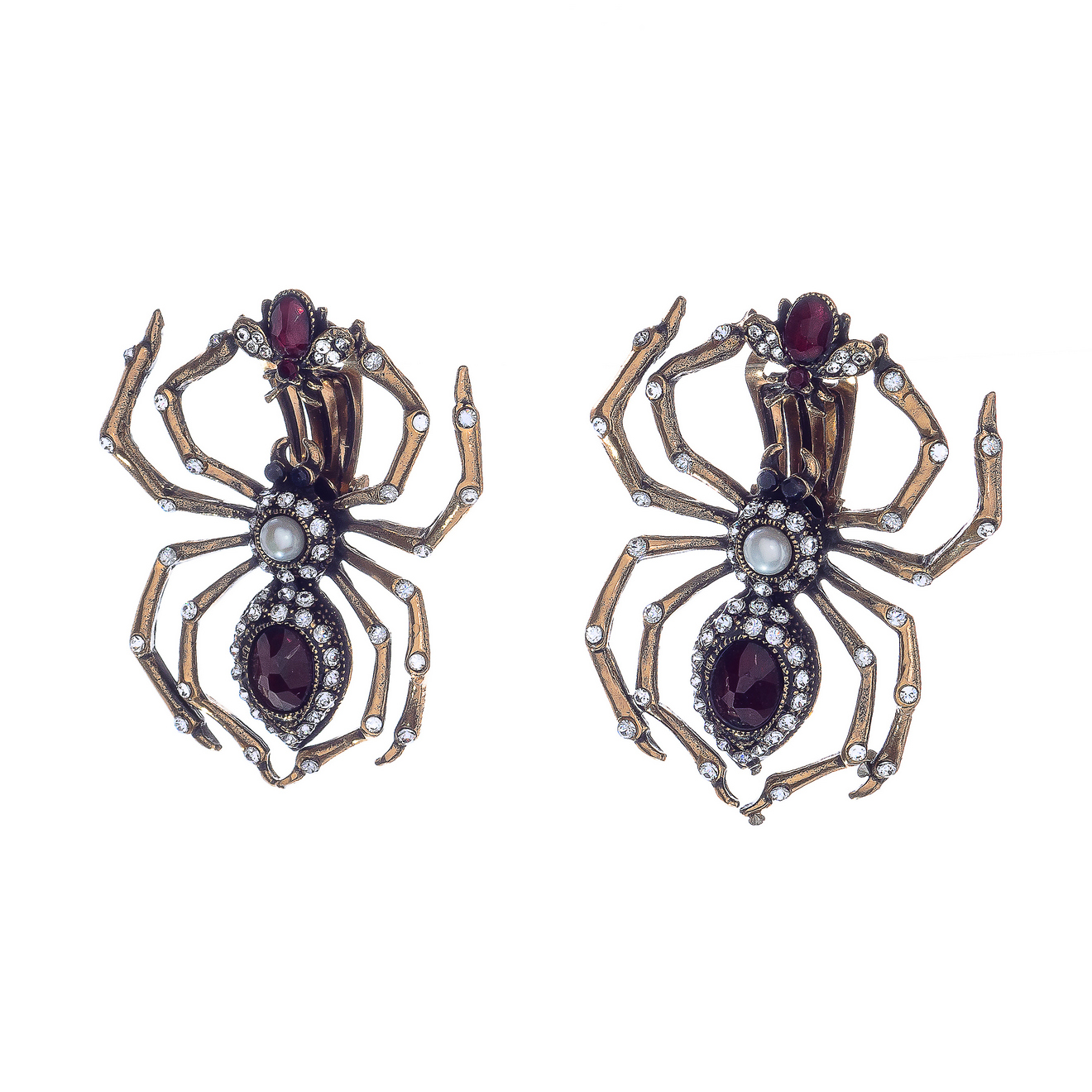 Фото Клипсы Alcozer&J паук жемчуг гранат,кристалл Swarovski  AL-OC5550C