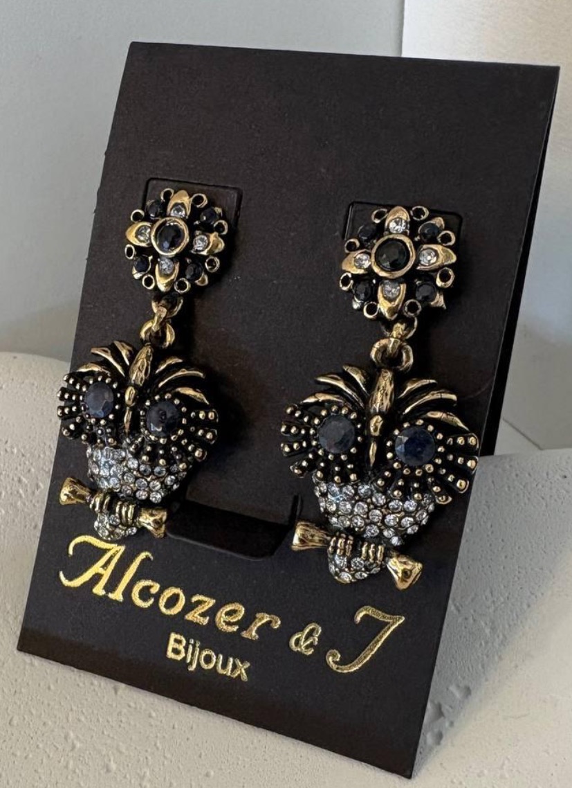 Фото Серьги Alcozer&J сова с сапфиром и кристаллами Swarovski  AL-OP3850C
