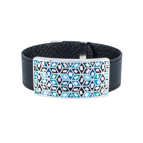 Браслет на черном кожаном ремешке Fiore Luna CB13209-3