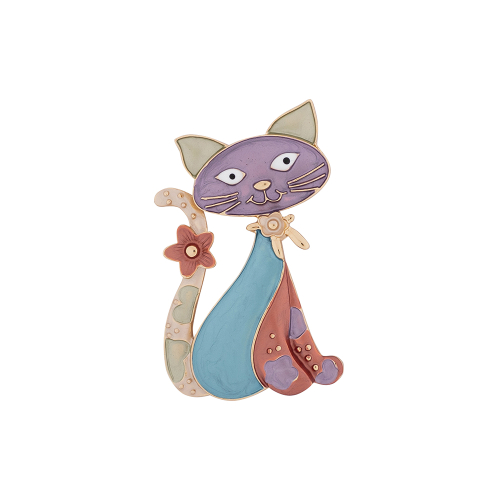 Брошь  Кот с цветком