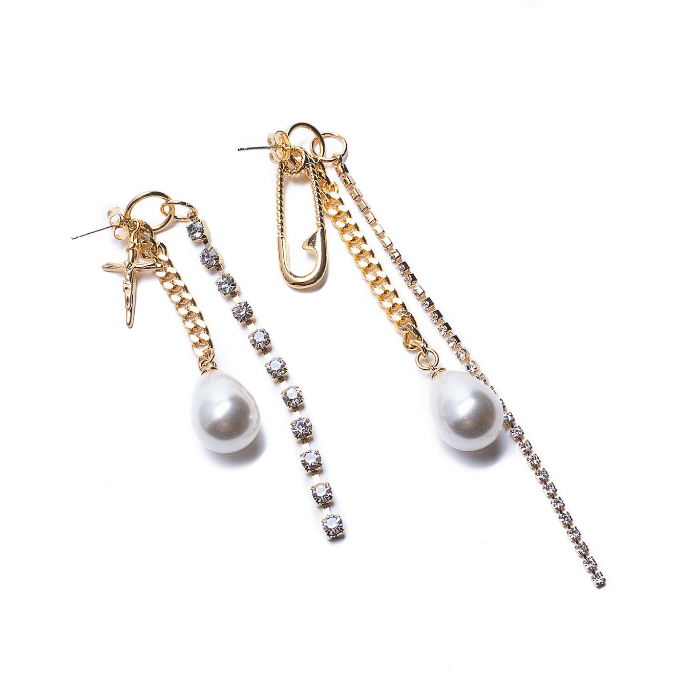 Фото Серьги Moon Paris Ringo асимметричные с жемчугом и кристаллами MR-21.04-054 золотистый