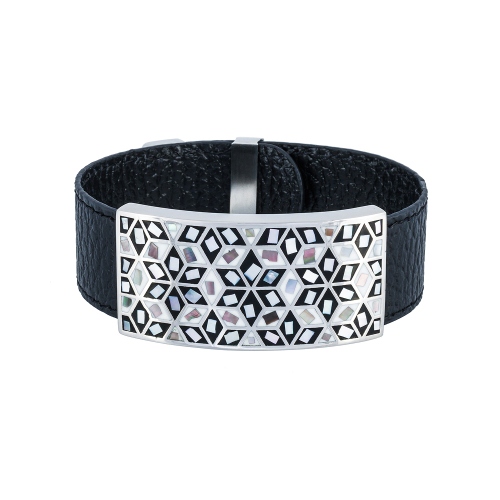 Браслет на черном кожаном ремешке Fiore Luna CB13209-2