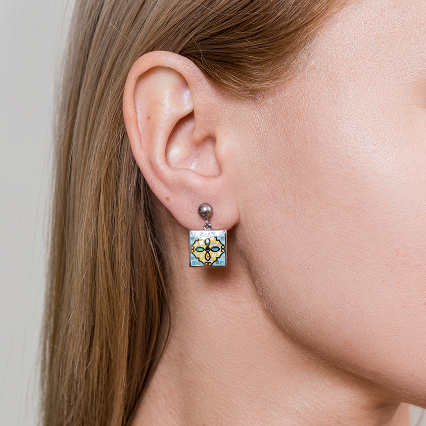 Фото Серьги ENAMEL BLUE Art Deco Fiore Luna AE03194-4 M/S