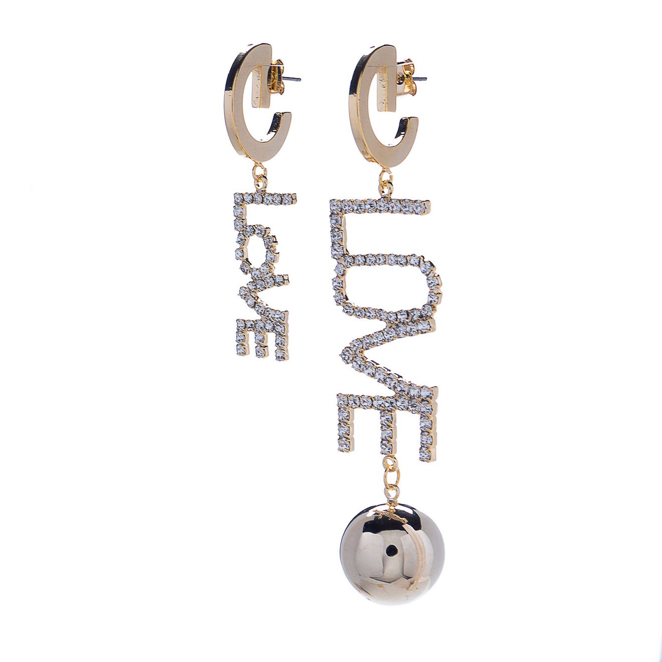 Фото Серьги Moon Paris Bohemia асимметричные Love с кристаллами MB-21.07-040 золотистый