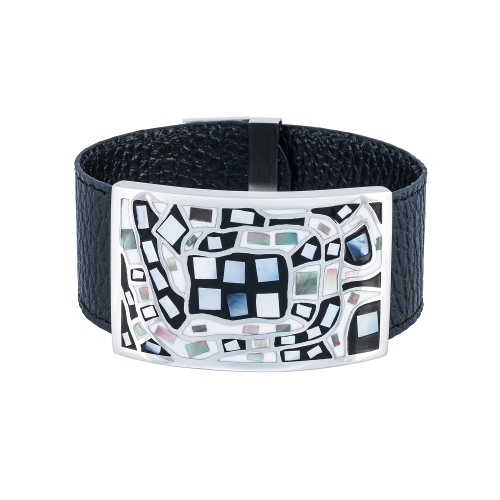 Браслет на черном кожаном ремешке Fiore Luna CB00100-4