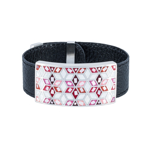 Браслет на черном кожаном ремешке Fiore Luna CB13209-1