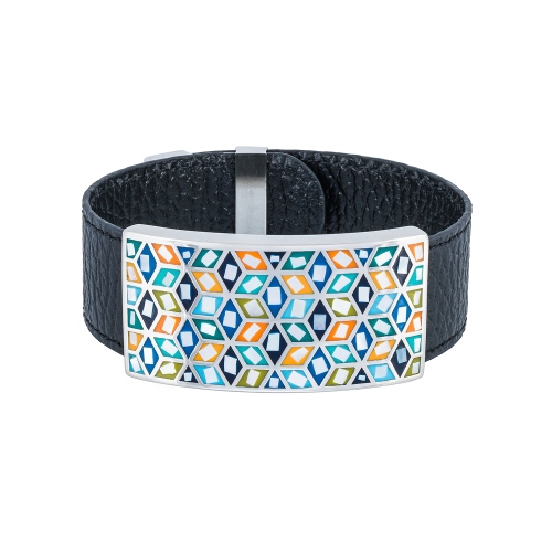 Браслет на черном кожаном ремешке Fiore Luna CB13209-5