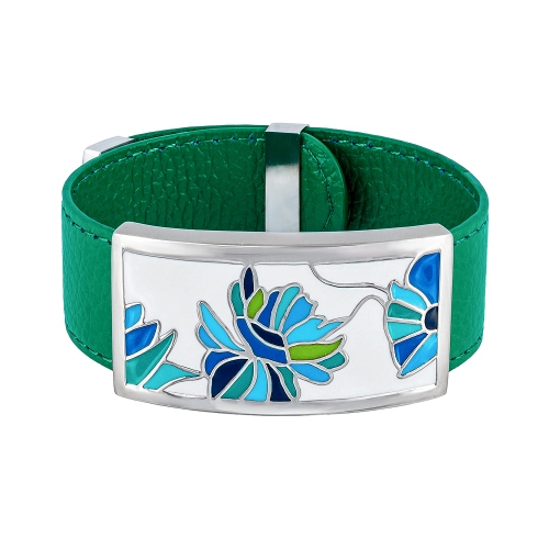 Фото Браслет на зеленом кожаном ремешке Fiore Luna CB13599-3A