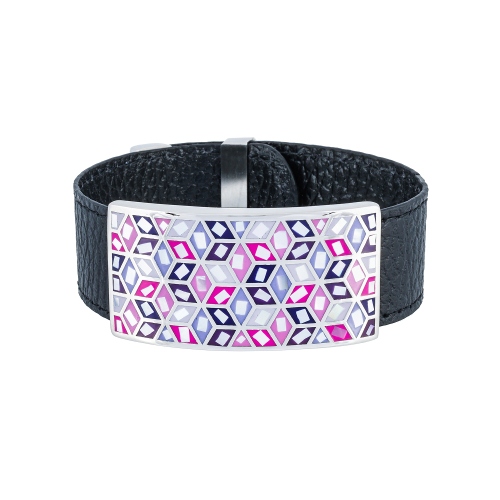 Браслет на черном кожаном ремешке Fiore Luna CB13209-7