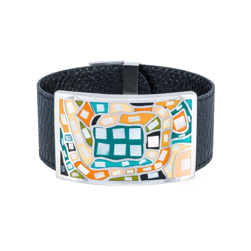 Браслет на черном кожаном ремешке Fiore Luna CB00100-2