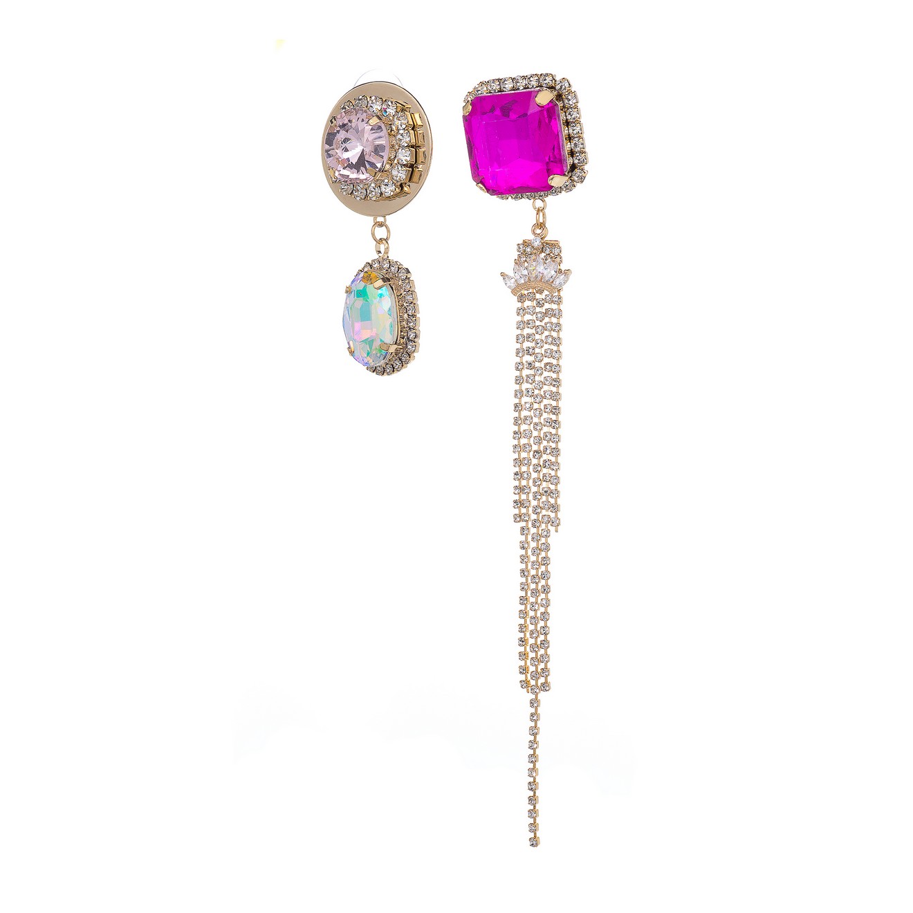 Фото Серьги Moon Paris Ringo Queen асимметричные с цветными кристаллами MRQ-24.05-009 розовый