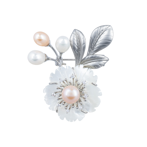 Брошь Ветвь Natural pearl+Natural shell