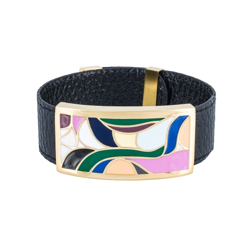 Браслет на черном кожаном ремешке Fiore Luna CB13600-20