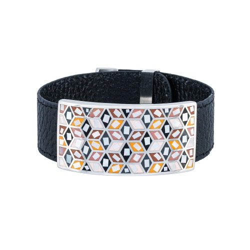 Браслет на черном кожаном ремешке Fiore Luna CB13209-4