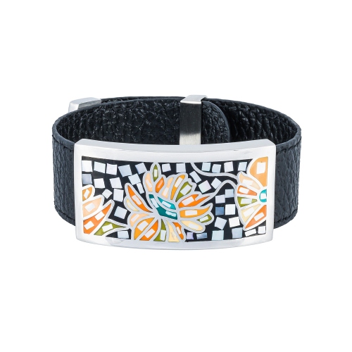 Браслет на черном кожаном ремешке Fiore Luna CB13598-1A