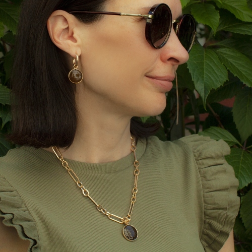 Фото Серьги TIGER EYE Elegia Fiore Luna LE1120 BR/G