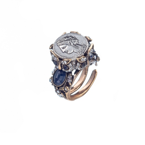 Фото Кольцо Alcozer&J монета сапфир кристаллы Swarovski  AL2406-A3614C