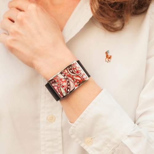 Браслет на кожаном черном ремешке Fiore Luna CB00230-6 R/S