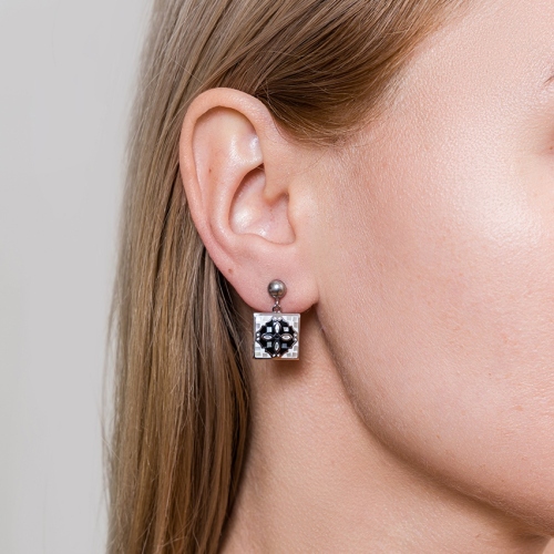 Фото Серьги ENAMEL BLACK Art Deco Fiore Luna AE03194-1 BW/S
