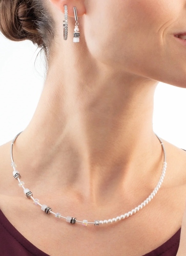 Колье GeoCUBE Mini Fusion Pearls silver-white Coeur de Lion 4087/10-1417