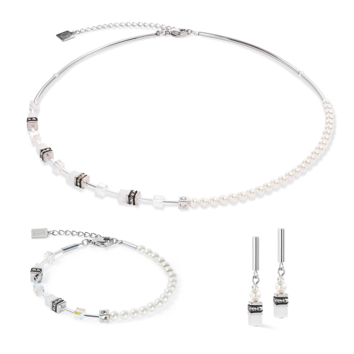Колье GeoCUBE Mini Fusion Pearls silver-white Coeur de Lion 4087/10-1417
