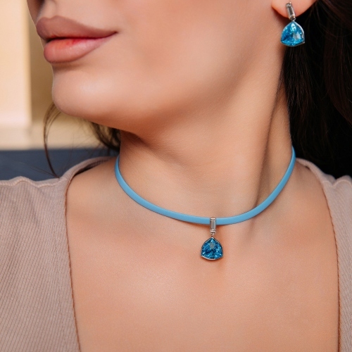 Фото Колье Aquamarine / Sky Blue Leather Kristal Fiore Luna B2110SW-N06.22 BL/S