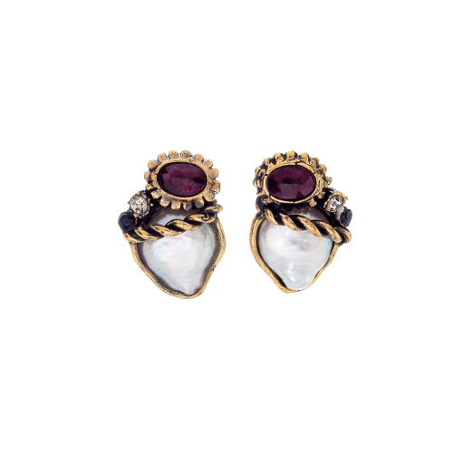 Фото Серьги Alcozer&J жемчуг гранат сапфир Swarovski  AL2502-O78IG24