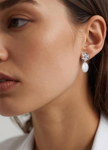 Серьги PETUN SS CRYSTAL / WHITE PEARL