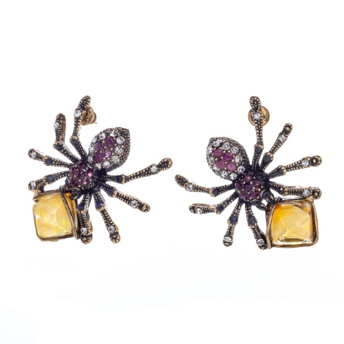 Фото Серьги Alcozer&J паук цитрин рубин сапфир Swarovski  AL2411-O148BC24