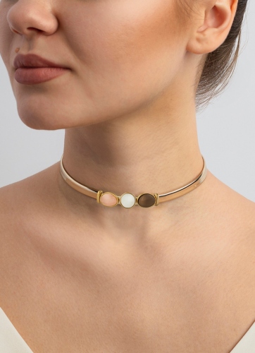 Фото  Колье mother mosaic/tiger eye/quartz rose Possebon B0294.1.15.9 BR/R/BW/G