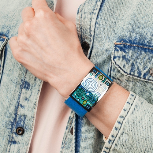 Браслет на кожаном голубом ремешке Fiore Luna CB01319-13 BL/S