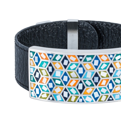 Браслет на черном кожаном ремешке Fiore Luna CB13209-5