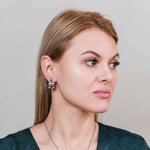 Фото Серьги ENAMEL BLACK Art Deco Fiore Luna AE03194-1 BW/S