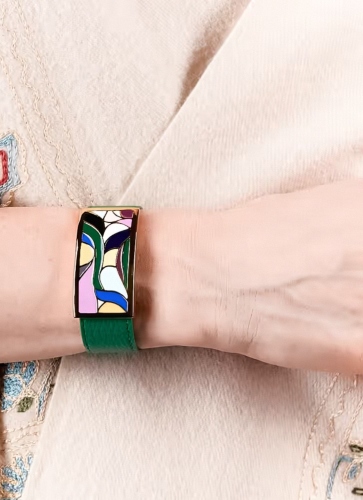 Фото Браслет на зеленом кожаном ремешке Fiore Luna CB13600-17