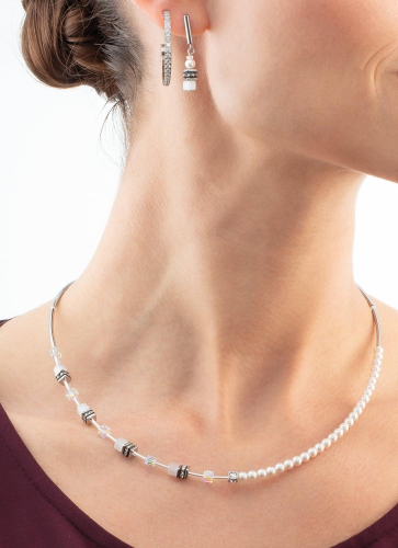 Колье GeoCUBE Mini Fusion Pearls silver-white Coeur de Lion 4087/10-1417