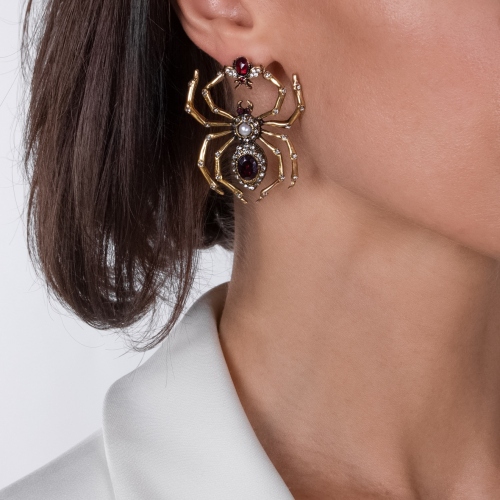 Фото Серьги Alcozer&J паук с гранатом жемчугом и Swarovski  AL2312-OP5551C