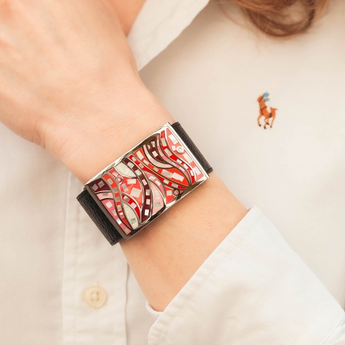 Браслет на кожаном черном ремешке Fiore Luna CB00230-6 R/S