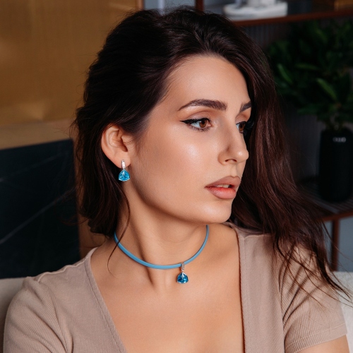 Фото Колье Aquamarine / Sky Blue Leather Kristal Fiore Luna B2110SW-N06.22 BL/S