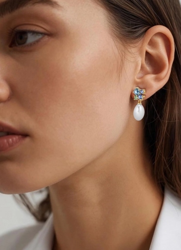 PETUN SG AQUA/WHITE PEARL серьги 480057