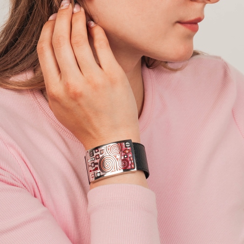 Браслет на кожаном черном ремешке Fiore Luna CB01319-11 R/S