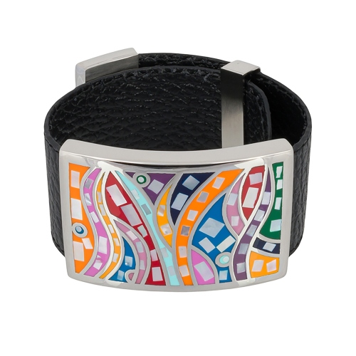 Браслет на кожаном черном ремешке Fiore Luna CB00230-16 M/S