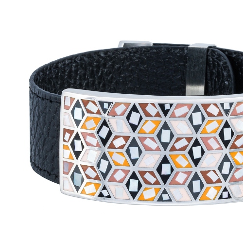 Браслет на черном кожаном ремешке Fiore Luna CB13209-4