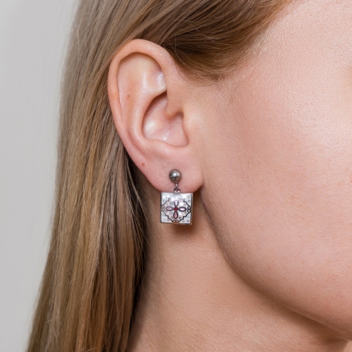 Фото Серьги ENAMEL ROSE Art Deco Fiore Luna AE03194-3 R/S