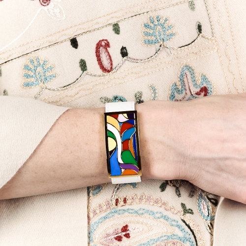 Браслет на белом кожаном ремешке Fiore Luna CB13600-10