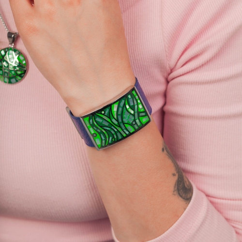 Браслет на кожаном синем ремешке Fiore Luna CB00230-11 G/S