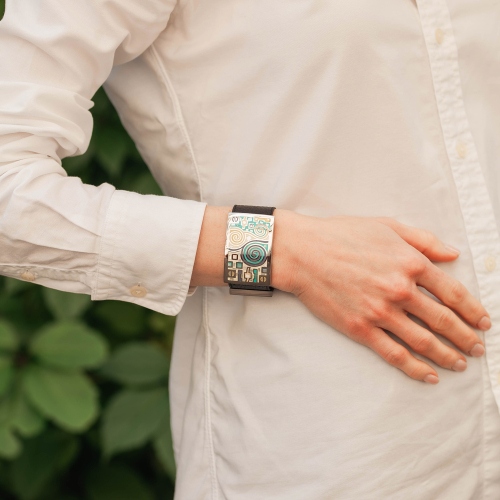 Браслет на кожаном черном ремешке Fiore Luna CB01319-9 M/S