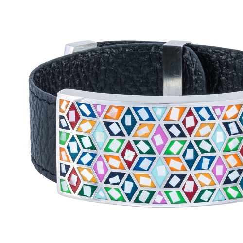 Браслет на черном кожаном ремешке Fiore Luna CB13209-6