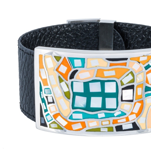 Браслет на черном кожаном ремешке Fiore Luna CB00100-2